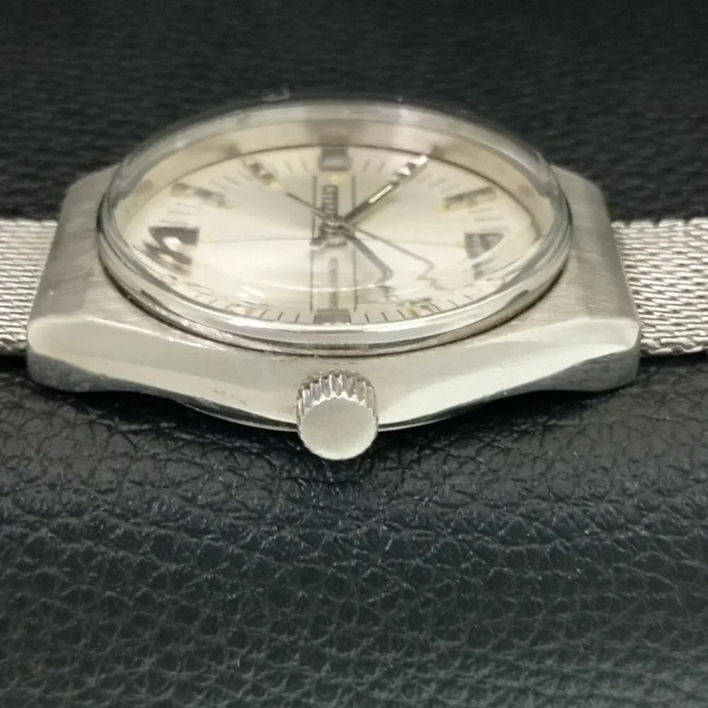 Vintage 1985 Citizen Manual Wound Mens Silver Watch & Silver accents